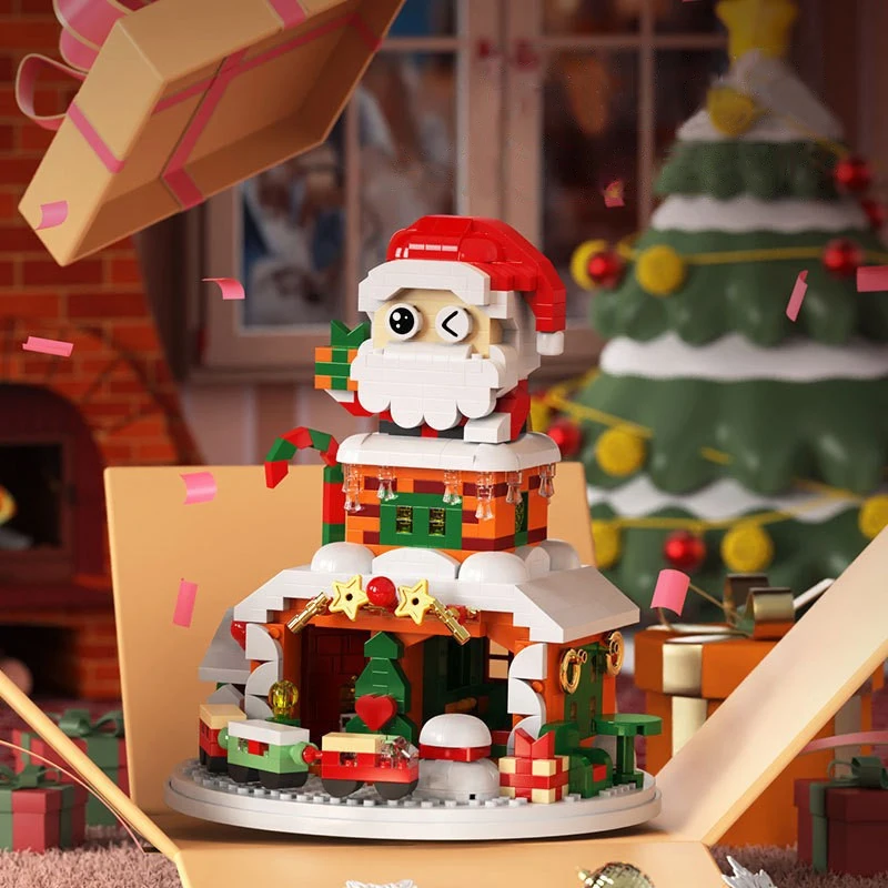 DIY casa de nieve de Navidad bloques de construcción Santa Claus muñeco de nieve alce con luces Mini bloques juguete de ensamblaje para niños regalos de navidad