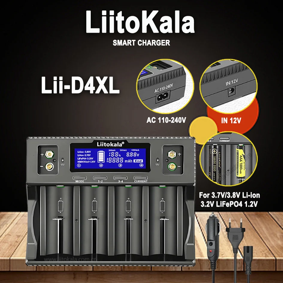 Liitokala Lii-D4XL Battery Charger for 18650 D NiMH LiFePO4 Li-ion 3.7V 1.2V 3.2V 9V 26650 14500 26700 18350 AA AAA image 2
