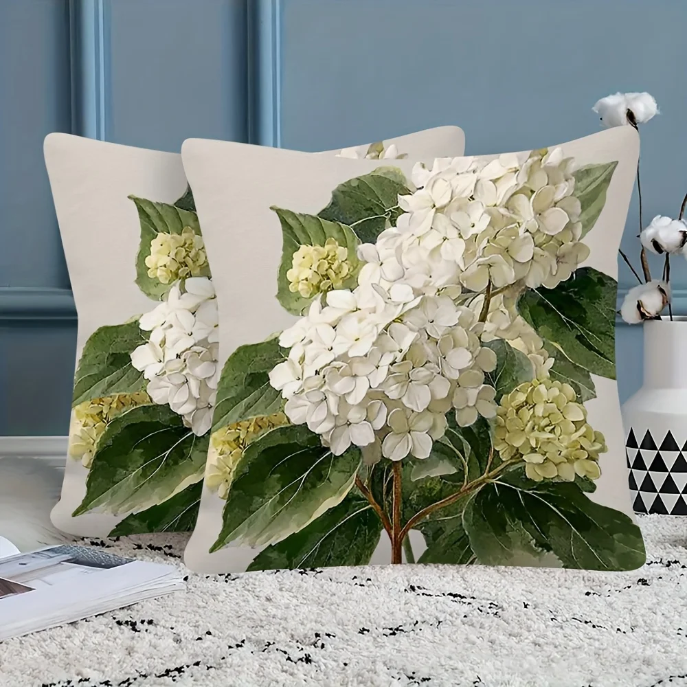 1pc Watercolor White Hydrangea Pillowcase, 2D Double-Sided Print Polyester Pillow Cover, Decorative Cushion Case for Sofa Bedroo
