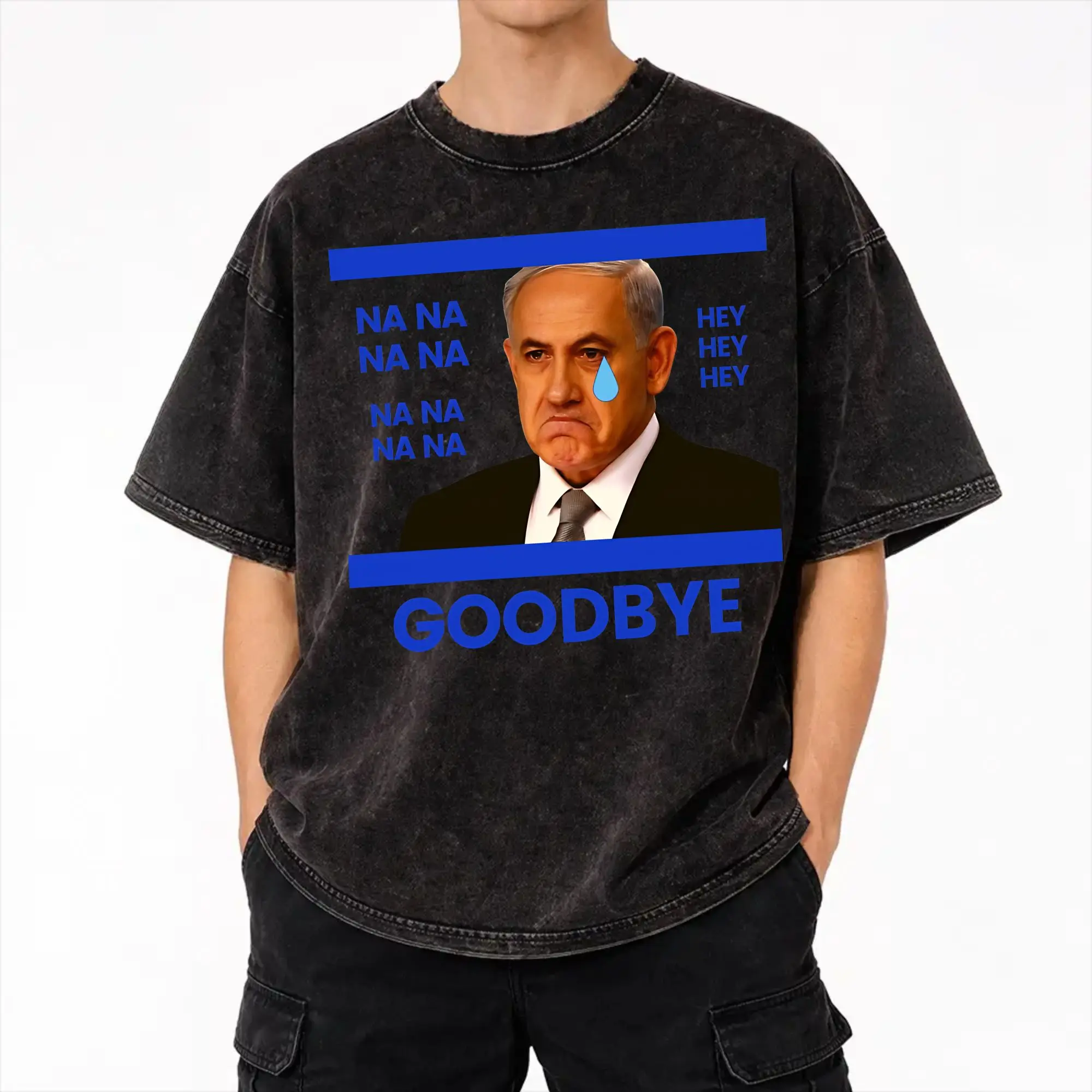 BYE-BYE BIBI Benjamin Netanyahu Leaves Office  Merch Washed T Shirt Men Women Streetwear Hip Hop T-Shirts Graphic  Tees Cotton