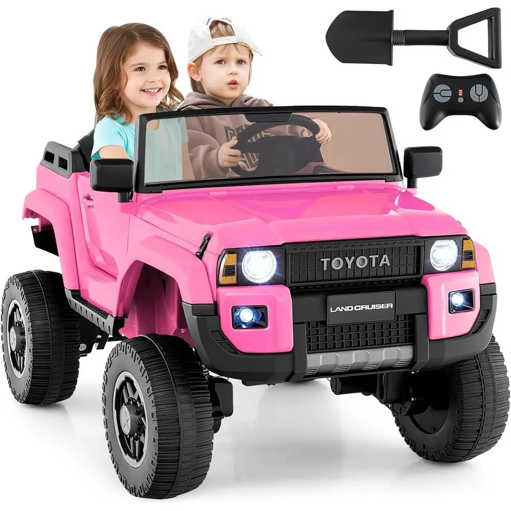 24V 2人乗り子供用乗用車、4WD/2WD切替可能、ライセンス取得済みトヨタLC250乗用トラック、リモコン、シャベル、音楽＆サウンド付き、ピンク