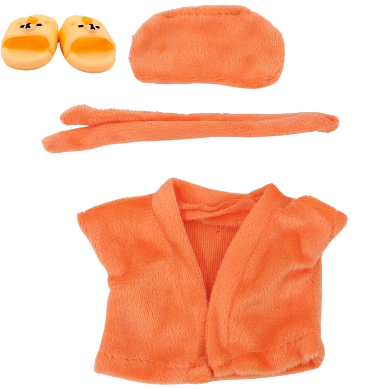 17CM Plush Doll Sleeprobe Set,4Pcs=Eye Mask+Nightgown+Belt+Slippers,For labubu Clothes Household Clothes,Christmas Gift,Girl Toy