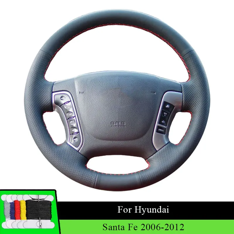 

Car Steering Wheel Cover For Hyundai Santa Fe 2006-2012 Fiber leather Car Accessories Steering Wrap Wear Resistance Black