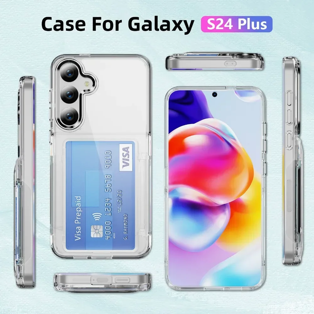 For Samsung Galaxy S25 S26 Plus S24 S23 S22 S26 Ultra Wallet Protective Phone Case with Credit Card Holder Transparent Cover