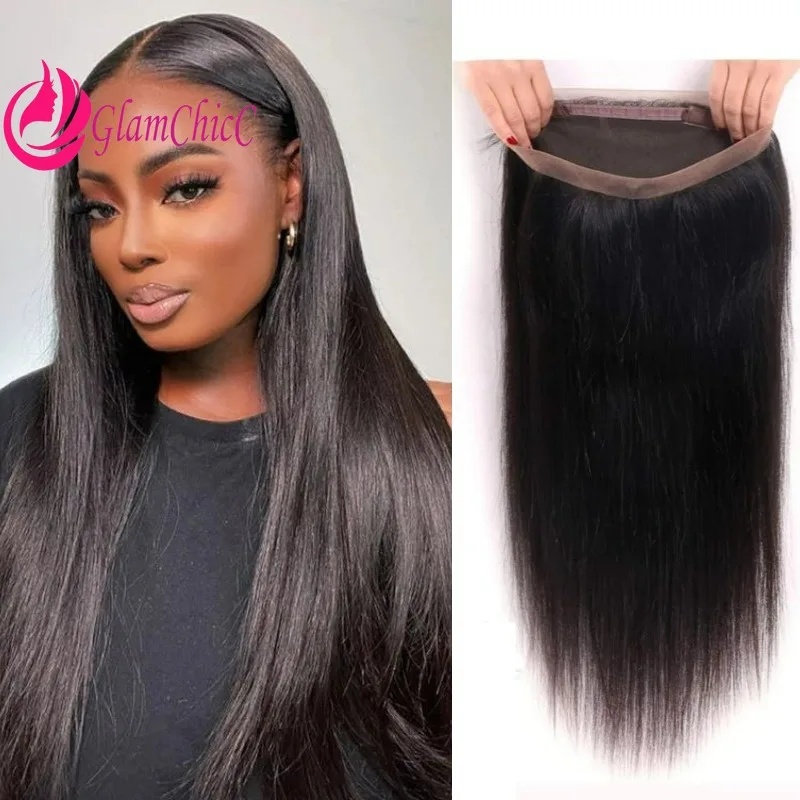 

Premium 360 Lace Frontal Straight Natural Color Human Hair 10-14Inch 180%Density Virgin Remy Hair Pre Plucked Hairline for Women