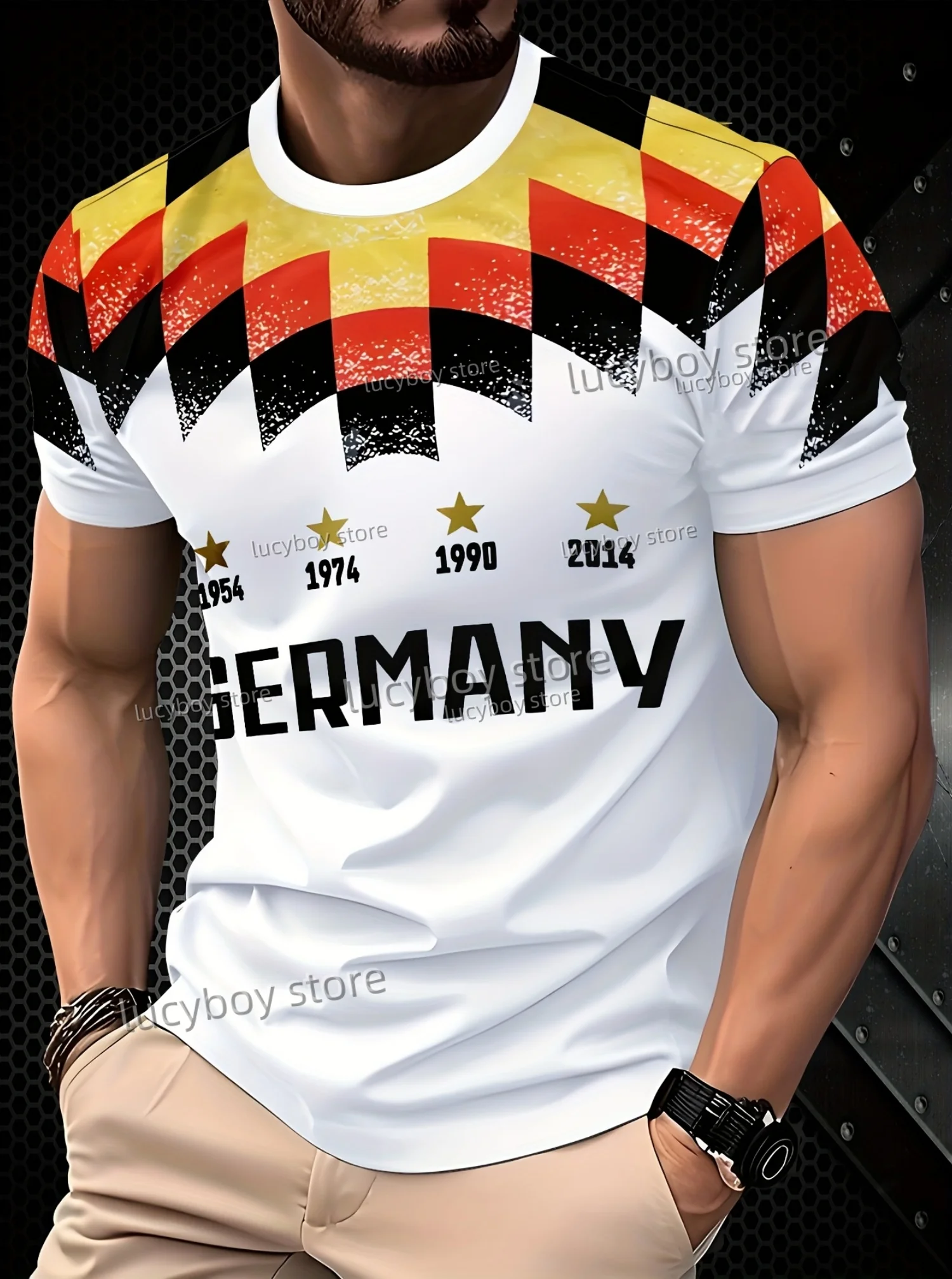 

2025 Mens Casual Graphic T Shirt 3d Germany 1990 Print O-Neck Short Sleeve Sport Football T-Shirt T Shirt For Man Men's Clothing