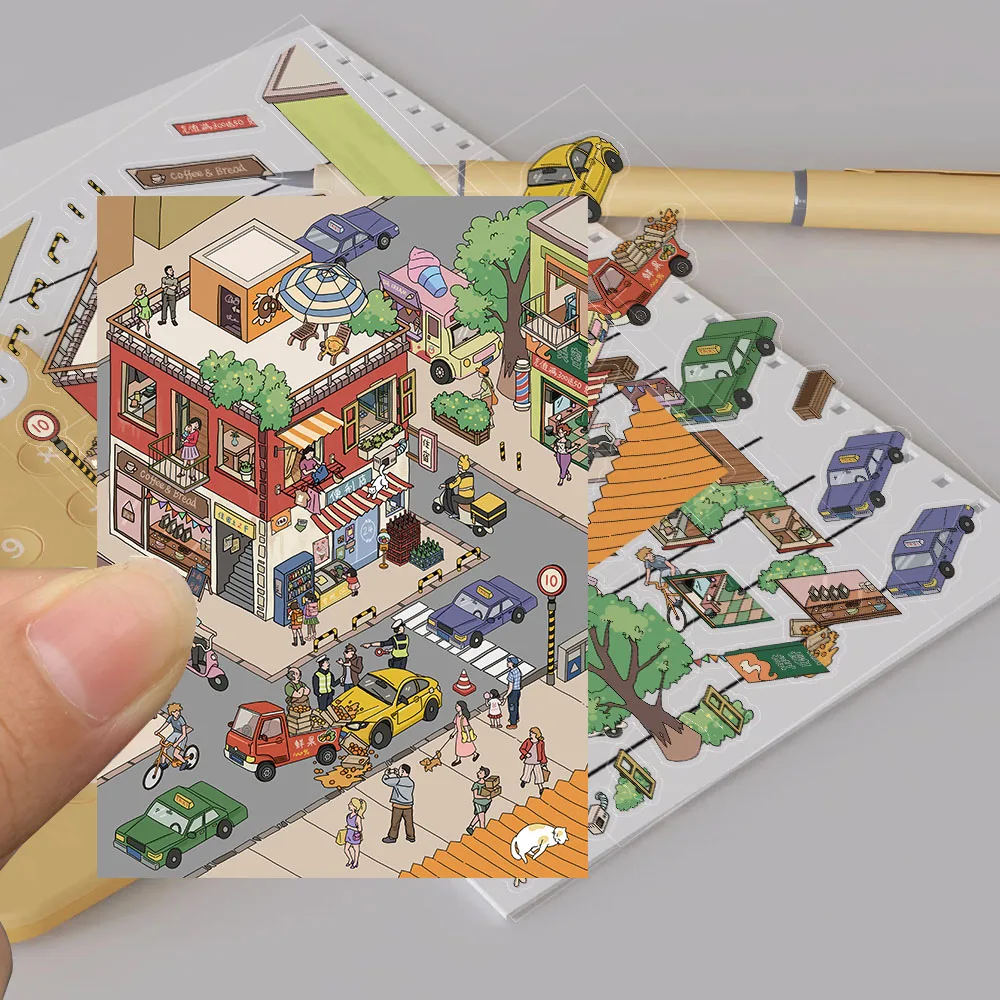 

3 шт. выходные город 3D ландшафтный дизайн миниатюрная наклейка ностальгия эстетика гостиная уличная одежда кофе-бар наклейки для скейтборда