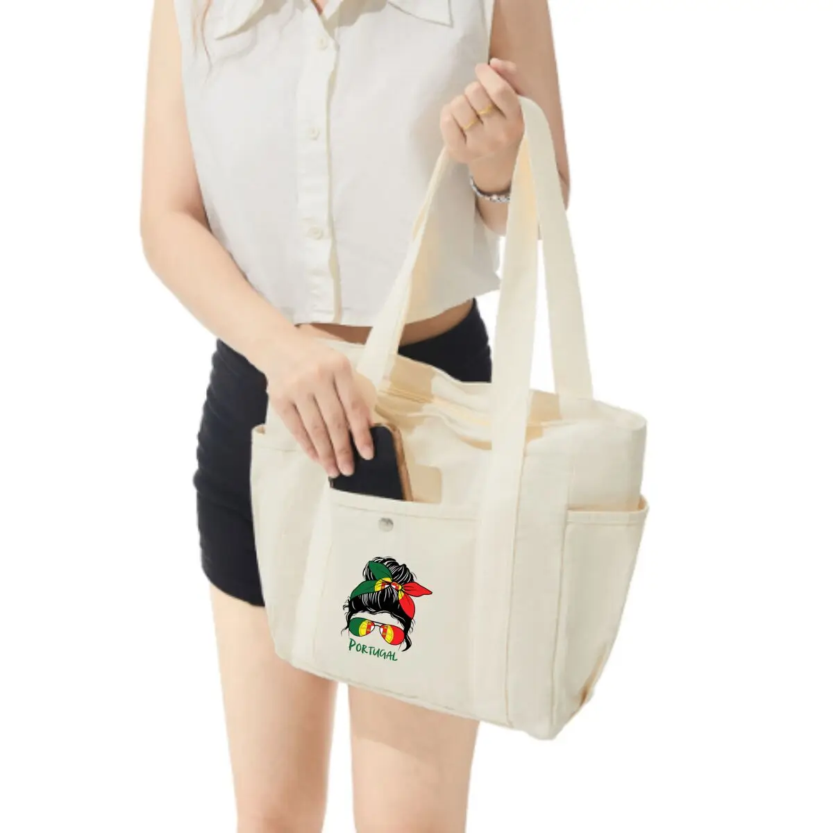 Portugal-themed Woman Illustration Shoulder Bag – Fits Umbrella & Wallet for Daily Use