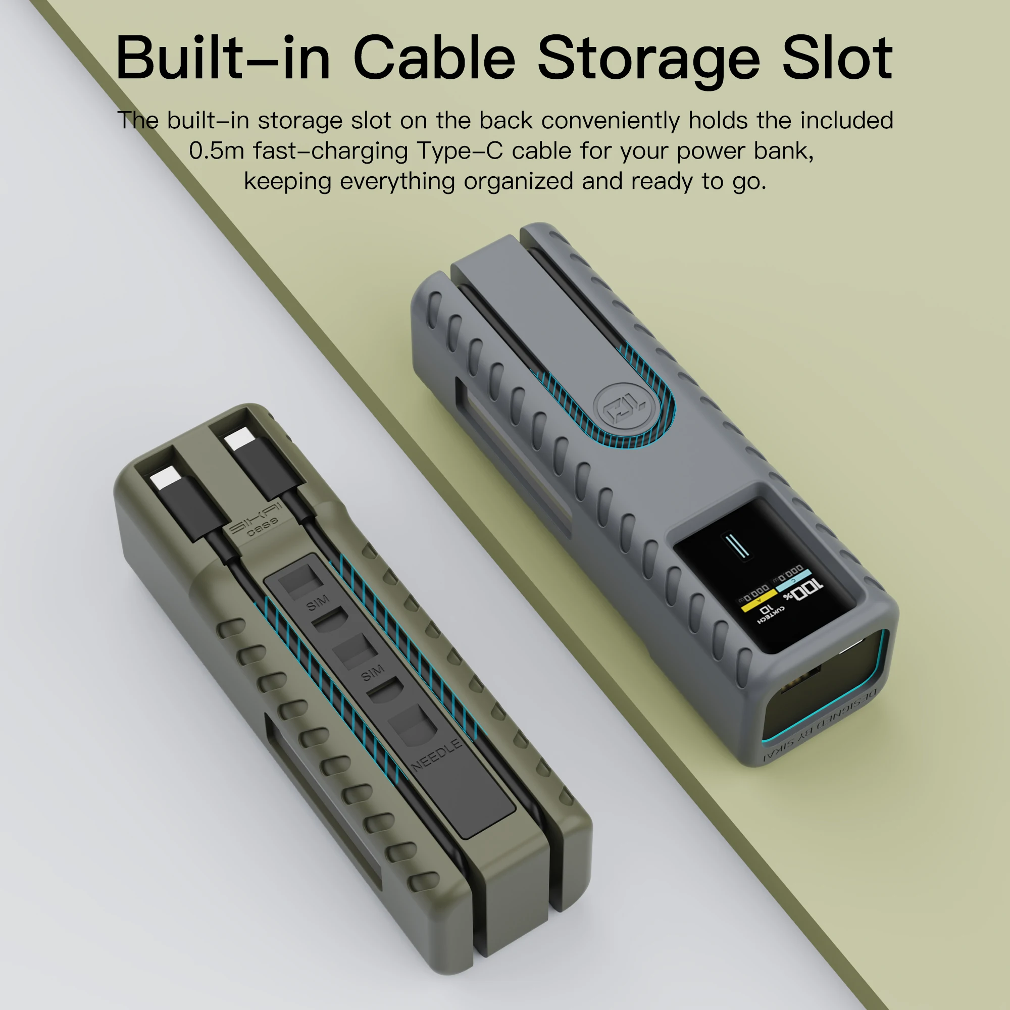 حافظة سيليكون من سيكاي لبنك الطاقة CUKTECH 10 ، تخزين الكابل ، غطاء واقي للسفر ، مقاوم للصدمات ، مانع للانزلاق ، غلاف واقي
