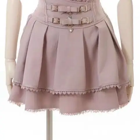 Jirai Kei Sweet Lolita Skort 2024, Sommer – Doppelschleife, hoher Taillen-Kurzrock mit Lederschnalle, schmale Passform, verstellbare Taille – Detail 2