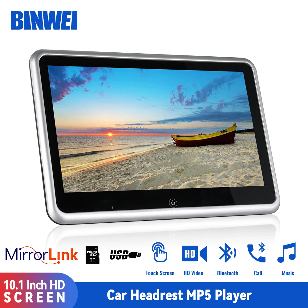 Binwei 10,1 Zoll Auto Kopfstütze Monitor MP5-Player Spiegel Link HD 1080p Video-Touchscreen mit USB/SD/AV/BT Multimedia-Player