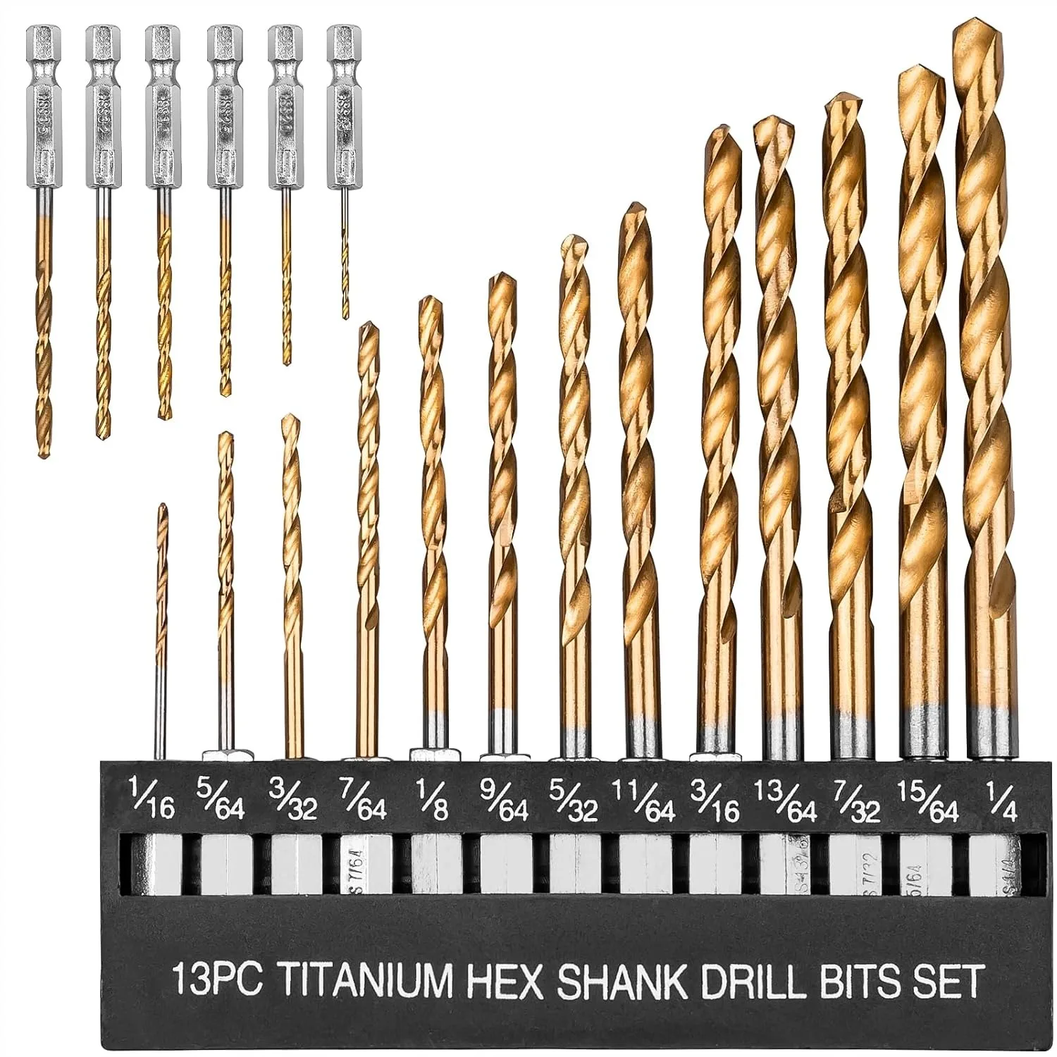 

19 PCS Hex Shank Drill Bit Set, HSS Titanium Coated for Metal Wood Plastic, Quick Change Bits with Holder for DIY and Home