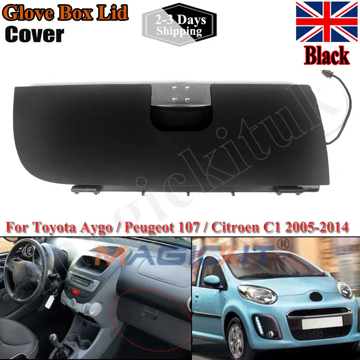 MAGICKIT New Glove Box Lid Cover Black/Grey for Toyota Aygo Peugeot 107 Citroen C1 2012-2015 PZ416-93405-00