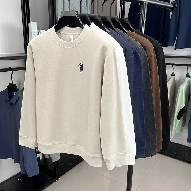 أزياء فاخرة جولة الرقبة طويلة الأكمام تي شيرت الرجال الخريف العصرية الرائعة بول التطريز مصمم العلامة التجارية فضفاضة عارضة البلوز #5