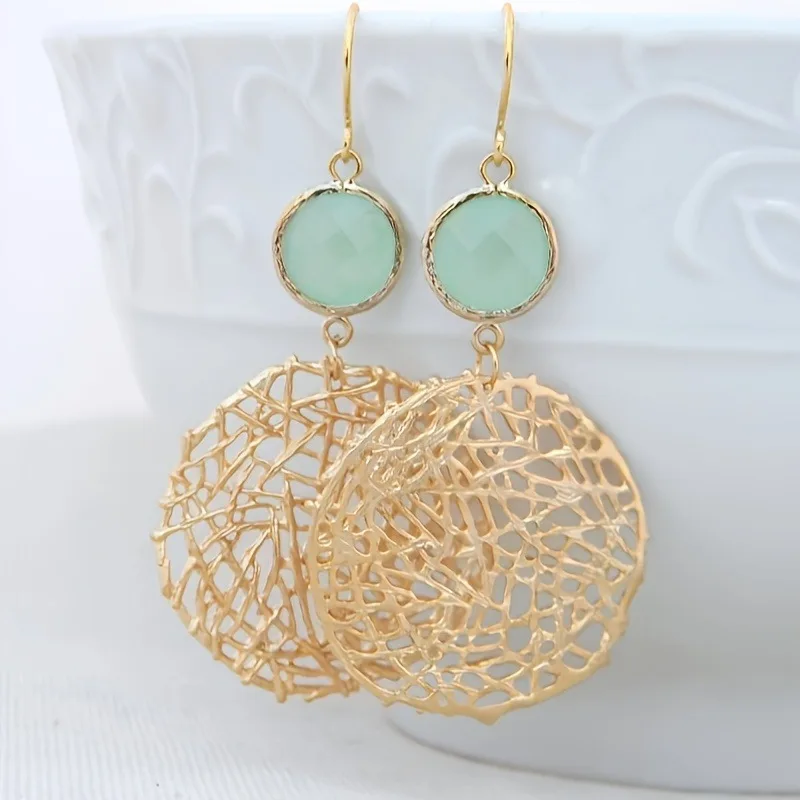 

Bohemian Style Hollow Out Design Irregular Circular Pendant Earrings, Women's Retro Trendy Holiday Accessories Gifts