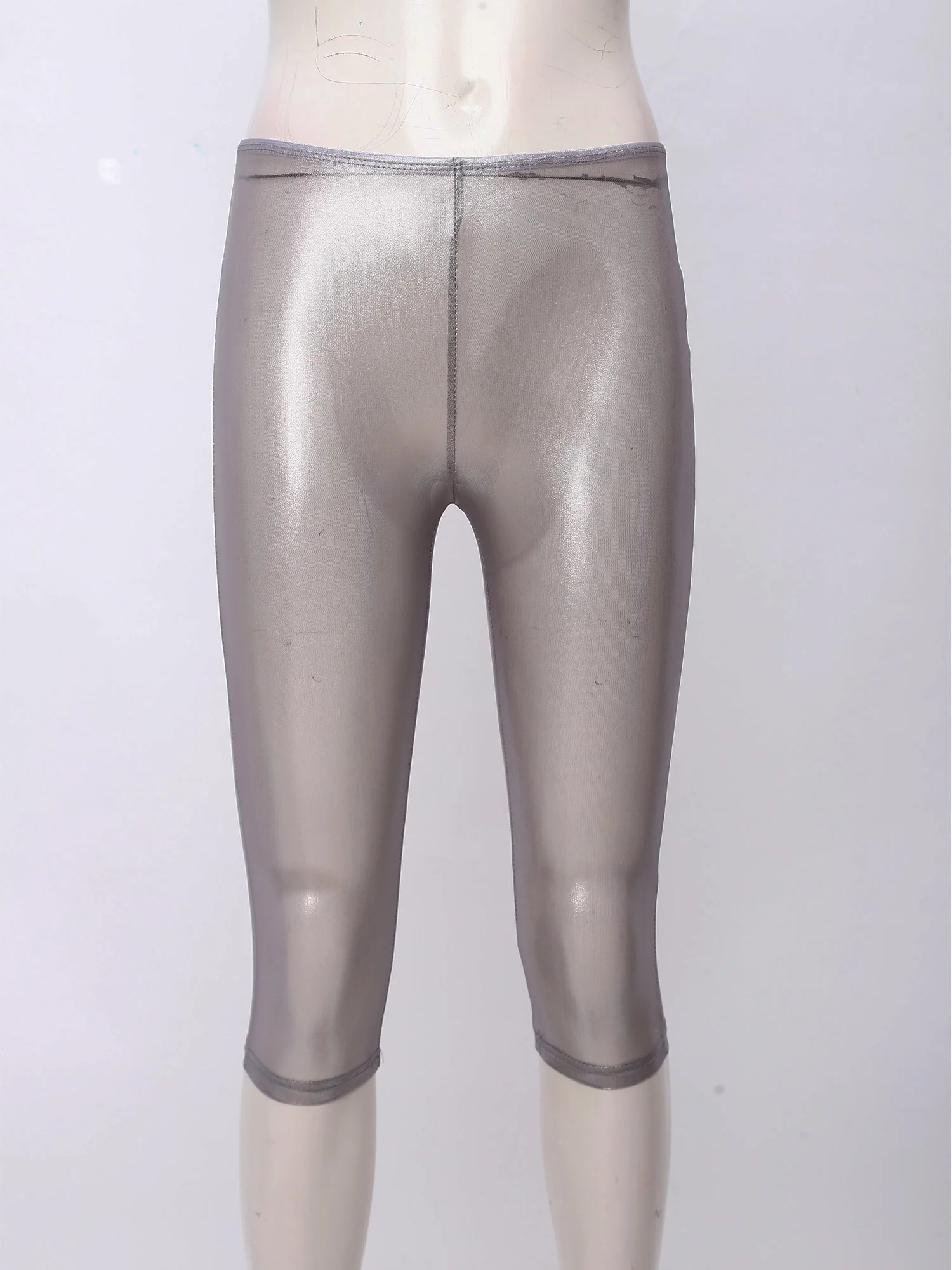Womens Metallic Shiny Slim Fit Capri Pants Semi-transparent Capri Leggings for Rave Party Nightclub Club Dance Performance Wear