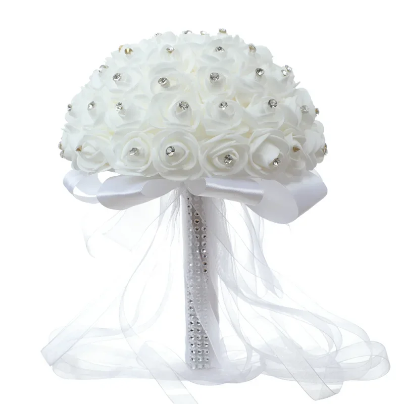 

Bride Wedding Holding Flowers Foam Simulation Flower White Rose Bouquet Korean Wedding