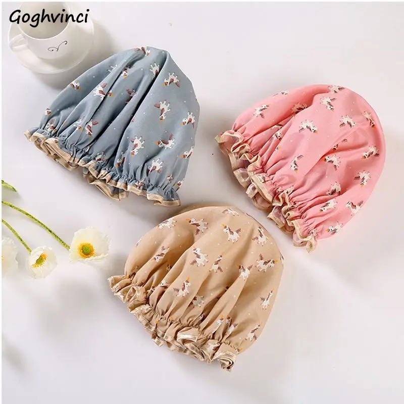 Double Layer Shower Caps Waterproof Floral Bath Hat Multi-function Kitchen Oil-proof Elastic Shampoo Shield Bathroom Daily Ins