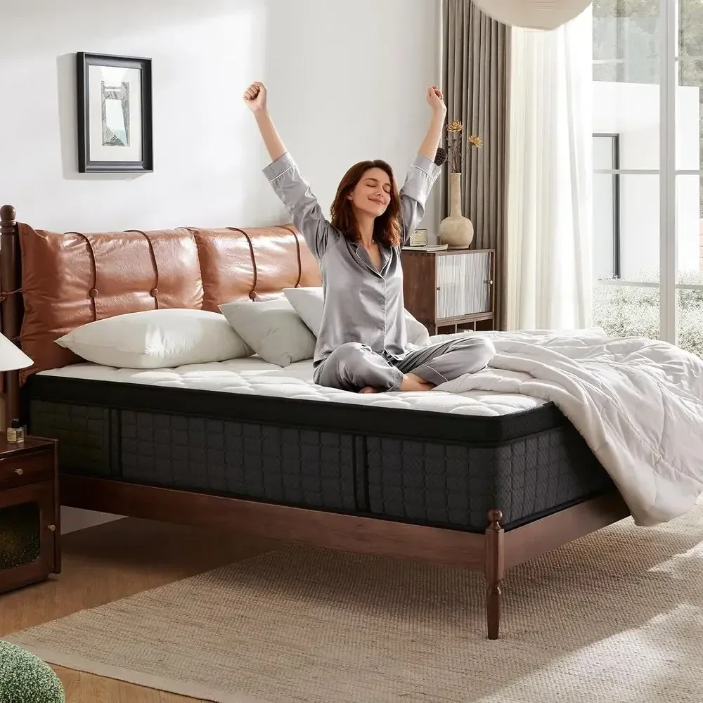 14 Inch Queen Size Hybrid Mattress: Medium Firm, Gel Memory Foam, Spinal Support, Heat Wicking, Motion Isolation