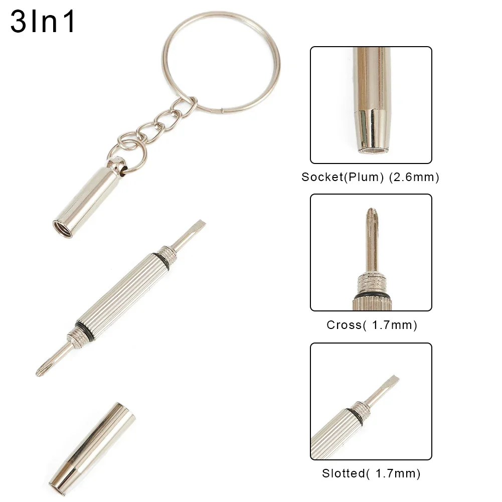 Multifunctional 3-In-1 Mini Screwdriver Eyeglass Reparing Screwdriver Portable Stainless Steel Keychain Screwdrivers Hand Tools