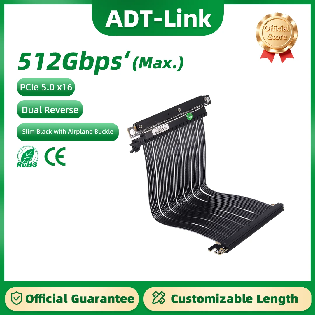 ADT-Link PCIe 5.0 x16 Graphics Card Extension Cable 512G/bps Single Double Reverse Compatible with NVIDIA RTX50 ITX A4 chassis