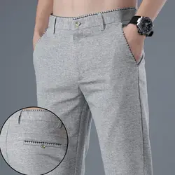 Spring Summer New Thin Fashion Korean Trendy Straight Casual Pants Men Solid Button Zipper Pocket Slim Fit Breathable Trousers