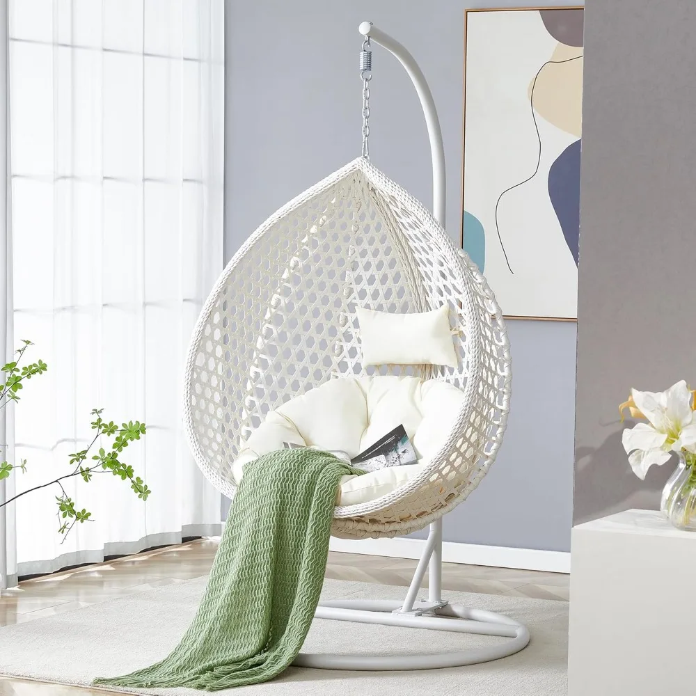 

Egg Chair Indoor, Hanging Egg Chair with Stand, Rattan Wicker Swing Chair with Cushions, Swinging Chair for Bedroom Outdoor Pati