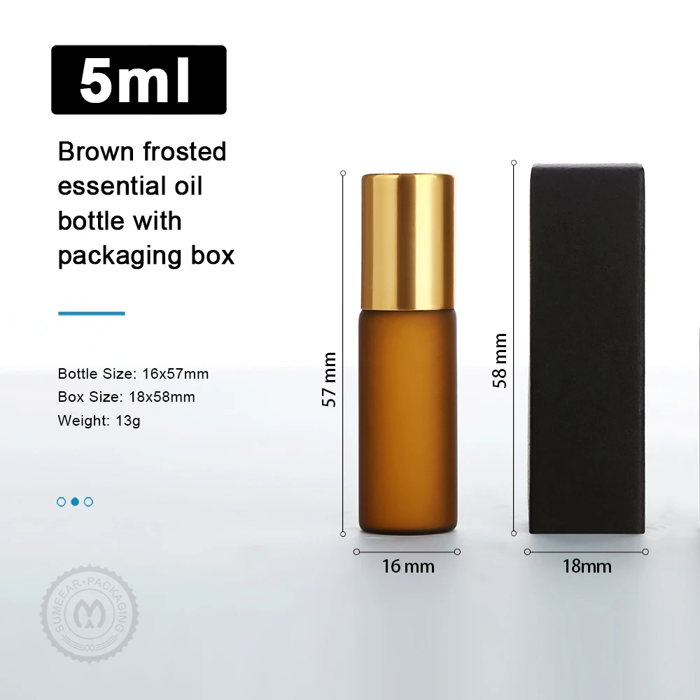 50/100 قطعة 5 مللي زجاجات عطر صغيرة محمولة من الزجاج البلوري البني، متدحرجة ناعمة، مانعة للتسرب، قابلة لإعادة الاستخدام، مع صناديق خارجية