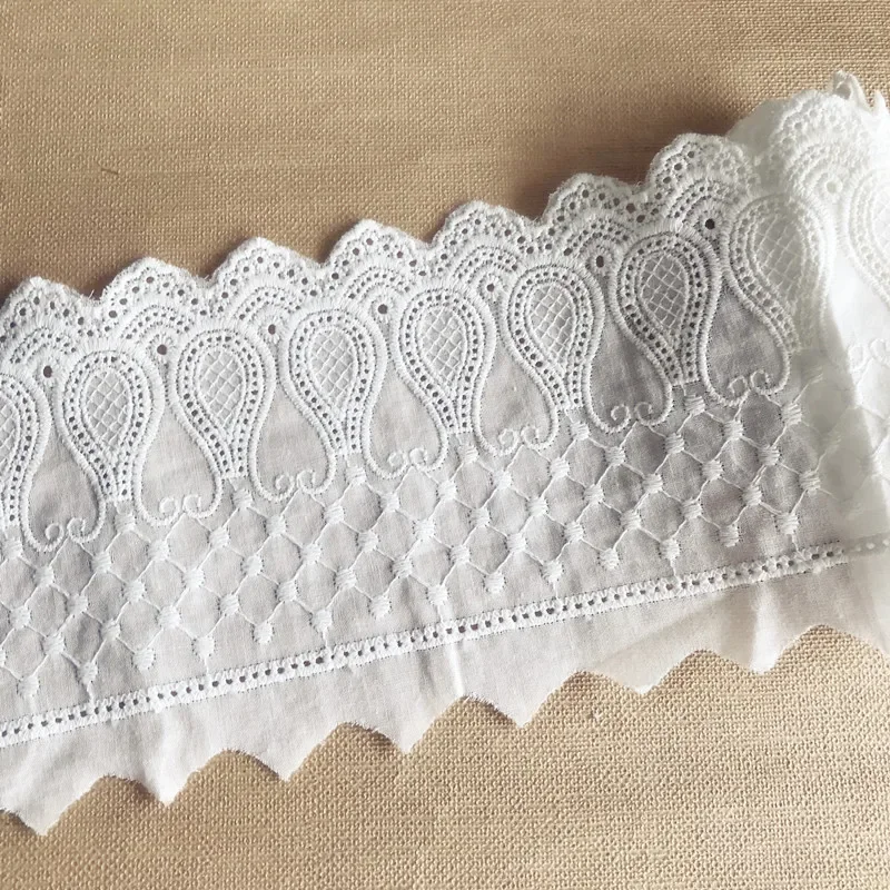 5Yards/lot Width 12cm Off White100% Cotton Embroidered Lace Fabrics, Women\'s Clothing Diy Lace Trim, RS781