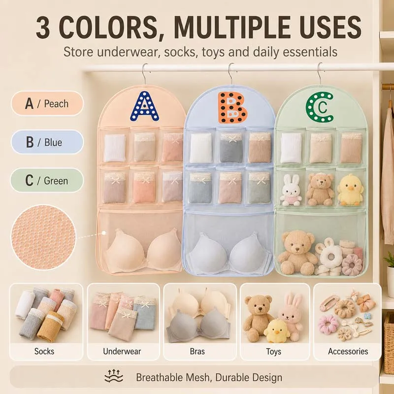 Hanging Clothes Storage Bag Portable Underwear Socks Organizer Bag Mesh Baby Toys Diaper Storage Bags Household Storage Supplies