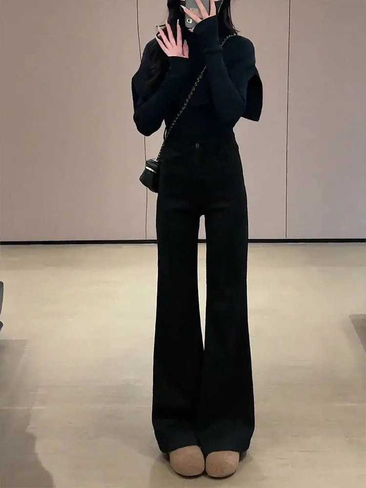 กางเกงยีนส์ทรงบลูเอฟซี เอวสูง ขากระดิ่ง ผู้หญิง ฤดูหนาว 2025 รุ่นใหม่ ทรงสลิม ขาบาน สไตล์ลำลอง ใส่ทำงานได้