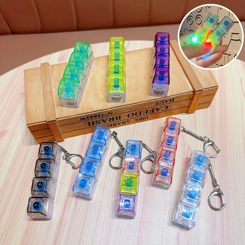 LED Light Up Keycap Keychain Mechanical Switch Tester Key Clicky Fidget Ring Gamer Programmer Desk Setup Accessories 4 Key Gift