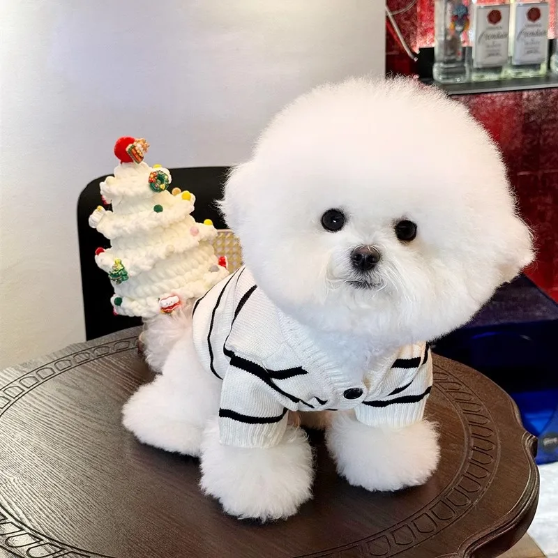 Luxury Dog Clothes Striped Dog Cardigan Sweater Knitted Coat Chihuahua Costume Girls Dog Outfit Bichon Clothing Puppy Jacket