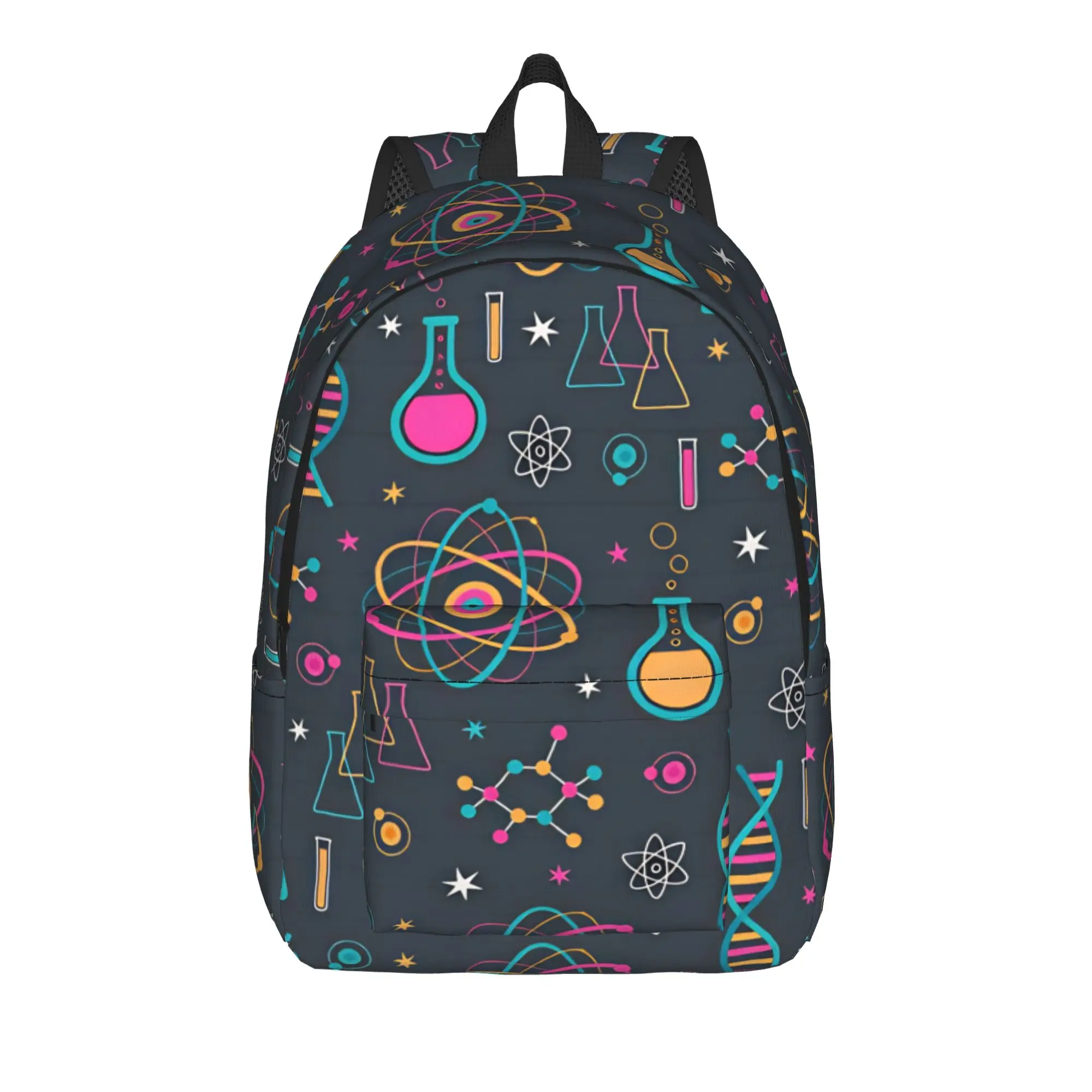 Chemistry Atom DNA Lab Equipment Cartoon Print Backpack  Travel Backpacks Unisex Custom Pattern High School Bags Kawaii Rucksack