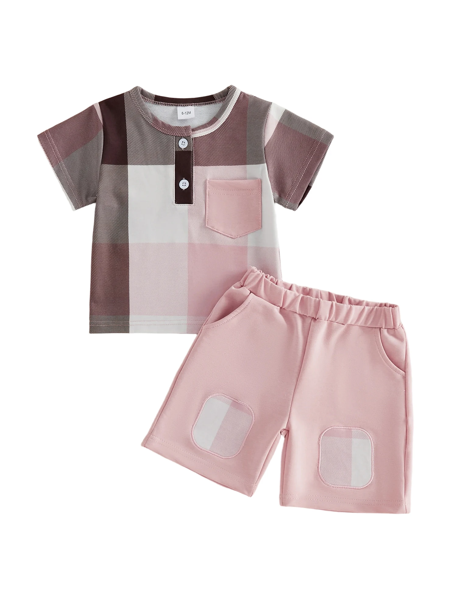 

Adorable Toddler Girl Summer Outfits Plaid Crew Neck Short Sleeve T-Shirts with Elastic Waist Pants - 2 Piece Clothing Set for