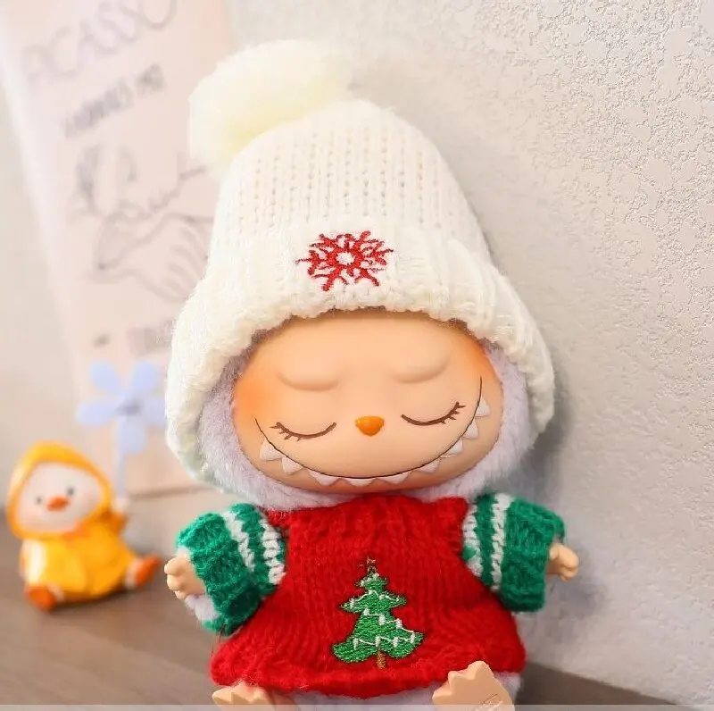 For 17cm Labubu V2 V1Plush Idol Doll's Clothing Christmas Cloak Sweater Snowflake hat DIY Matching Kid Toy Gift