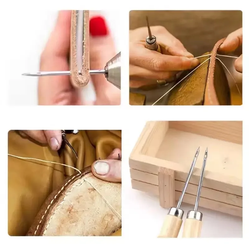 13 Pcs Leather Sewing Set Handbag Shoe Handmade Sewing Repair Kit with Awl Waxed Thread Stitching Needles Thimble for Home Leat view 6