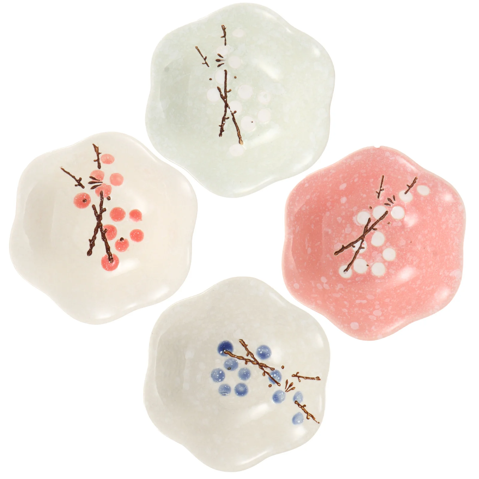

4Pcs Sauce Dishes Ceramic Dipping Bowls Hand-Painted Seasoning Trays Practical Kitchen Supplies for Sushi Snacks