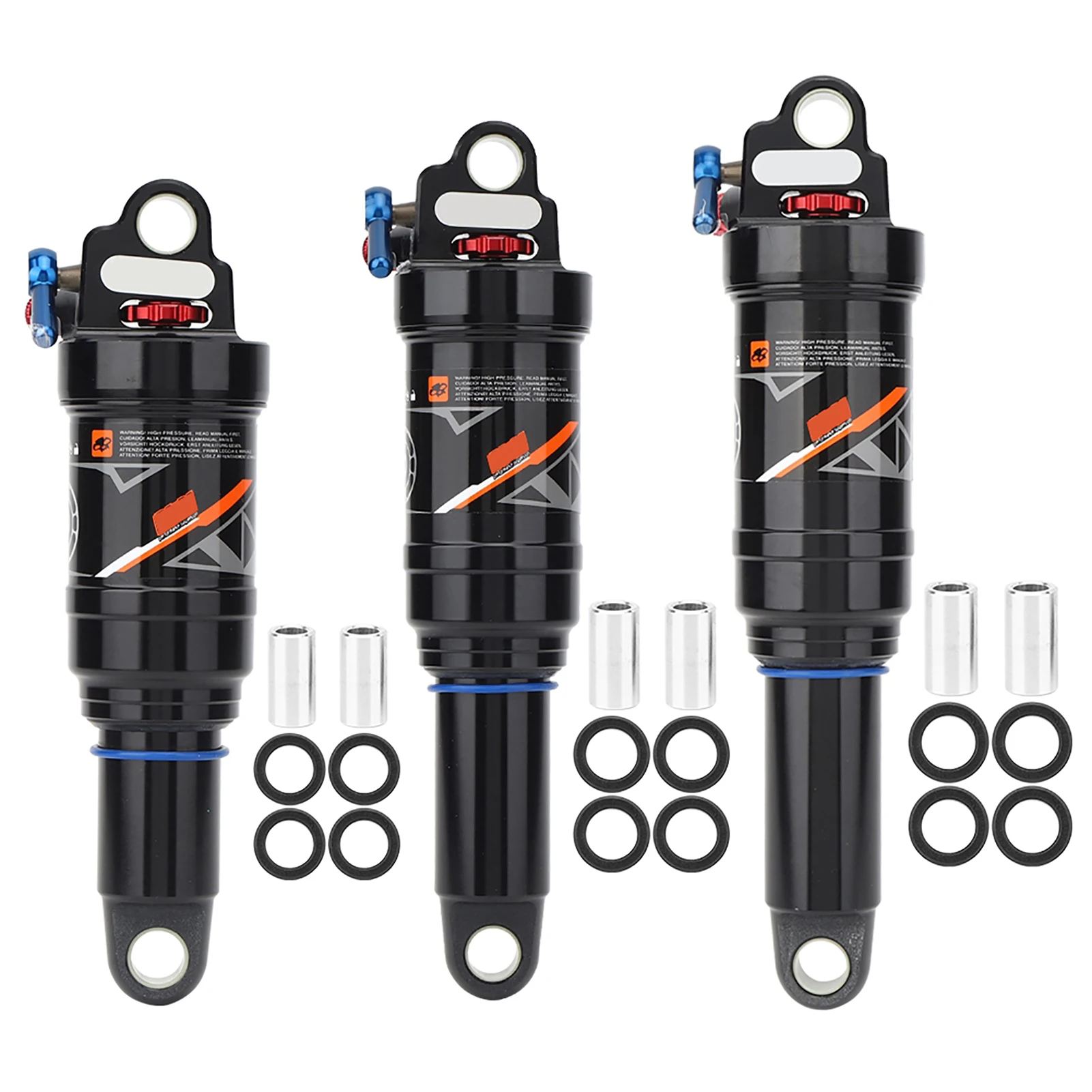 

Mountain Bike Air Pressure Tail Shock Absorber with Manual Adjustment for All Terrains, 270psi Max Pressure, 3 Sizes Available