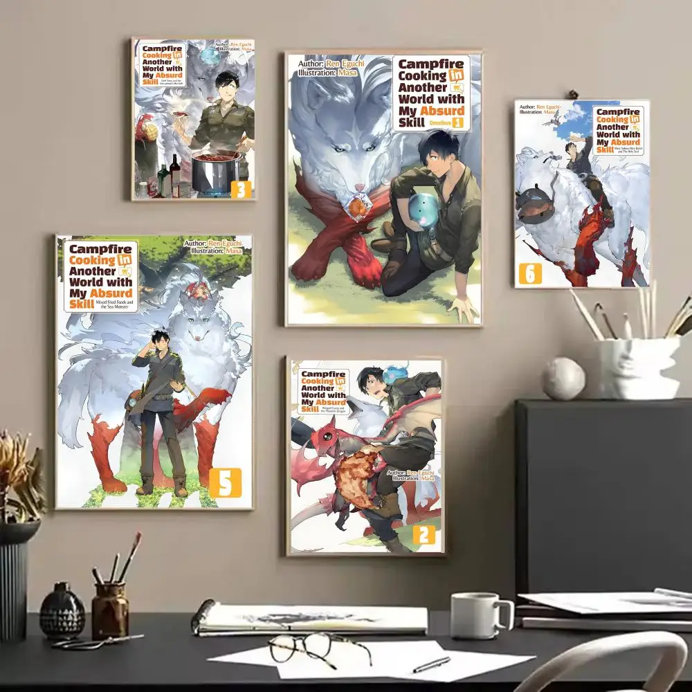 Campfire C-Cooking in Another World Poster Stickers HD Painting Self-Adhesive Art for Bedroom Room Home Decor Wall Decals Gift
