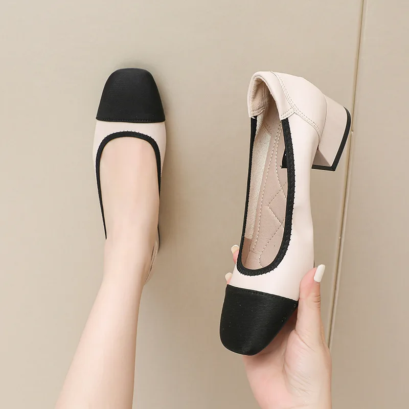 Kobieta Seksowne Wysokie Obcasy Buty Kwadratowe Toe Chunky Sandaลy Obuwie Slip On 2024 Shallow Mouth Lace-Up Crossdressers Spring Block 3cm