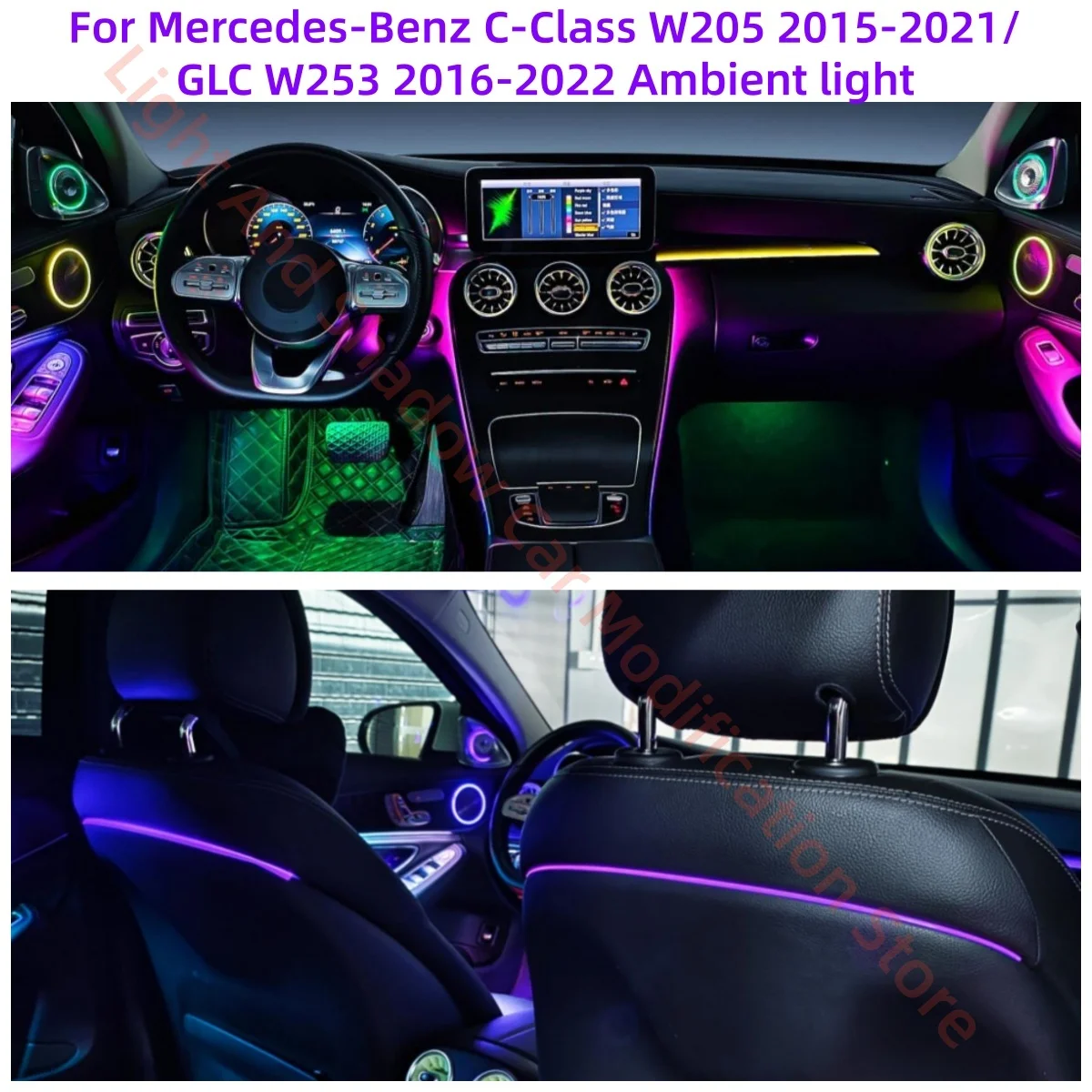 For Mercedes-Benz C-Class W205 2014-2021/GLC W253 2014-2022 Dynamic Ambient light Car interior Backrest lamp Passenger seat trim