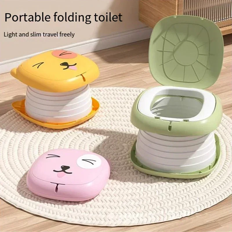 Children's Folding Toilet Cartoon Cat Toilet Boys and Girls Portable Baby Toilet Outdoor Camping Emergency Travel Foldable Potty