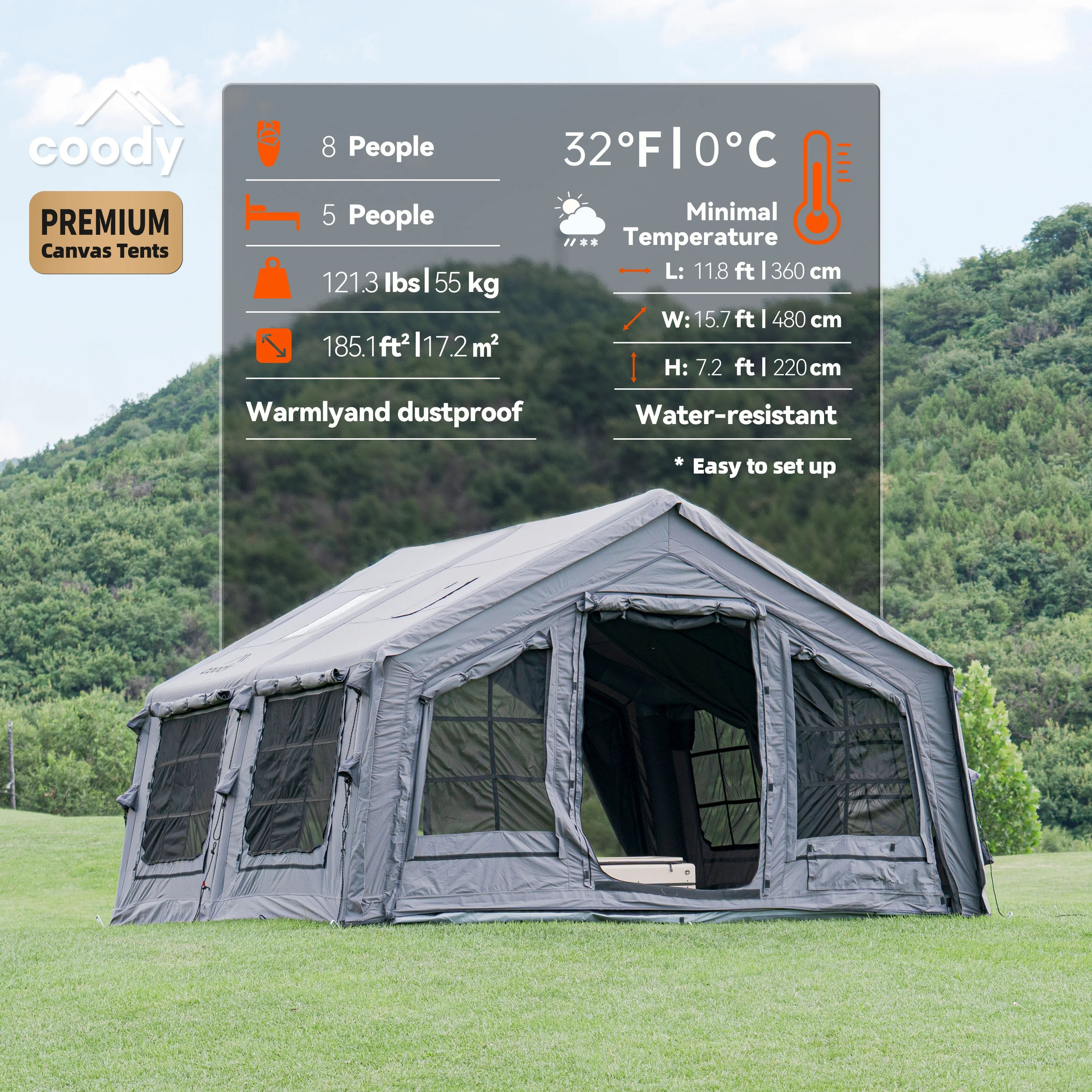 

Надувная палатка Coody Familia 17.2 Air Tent-Gray: высококачественная портативная палатка для кемпинга на 4 сезона