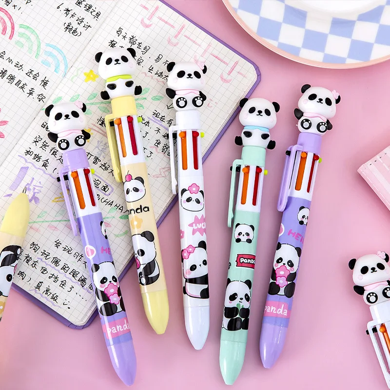 10Pcs/Lot Cute Cartoon Kawaii Panda 6 Colors Ballpoint Pen Panda Bear Multicolor Office Writing Pens Student School Stationery