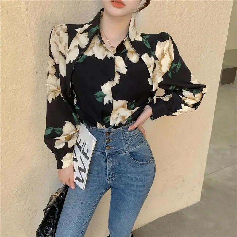 New Autumn Woman Bottoming Shirt Blouse Female All-match Fashion Long-sleeved Turn Down Collar Tshirt Top Ladies Clothing G65