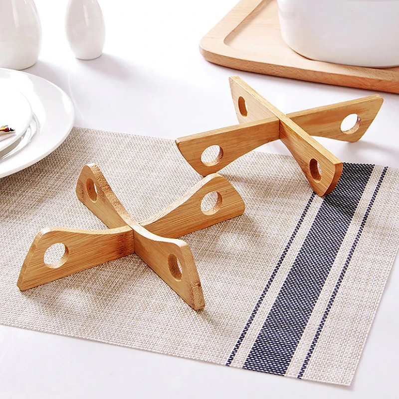 

1Pc Anti Scald Cup Dish Holder Draining Rack Bamboo Cross Pot Bottom Stand Trivet Pot Rack Heat Insulation