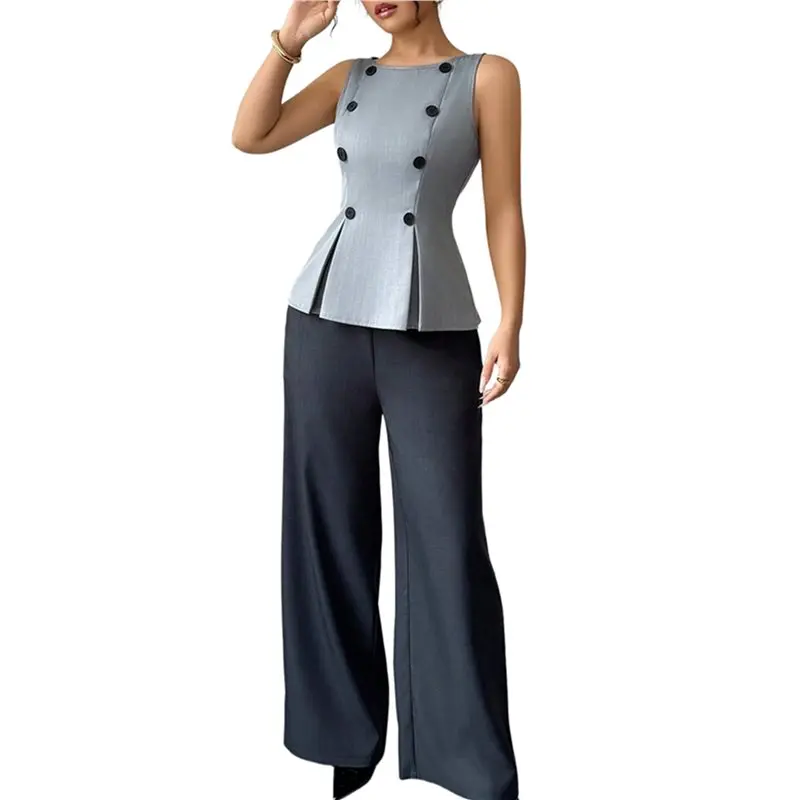 

CYL-Women's Sleeveless Peplum Tank Top - Elegant Flare Hem Office Work Vest Tops For Business Casual Wear