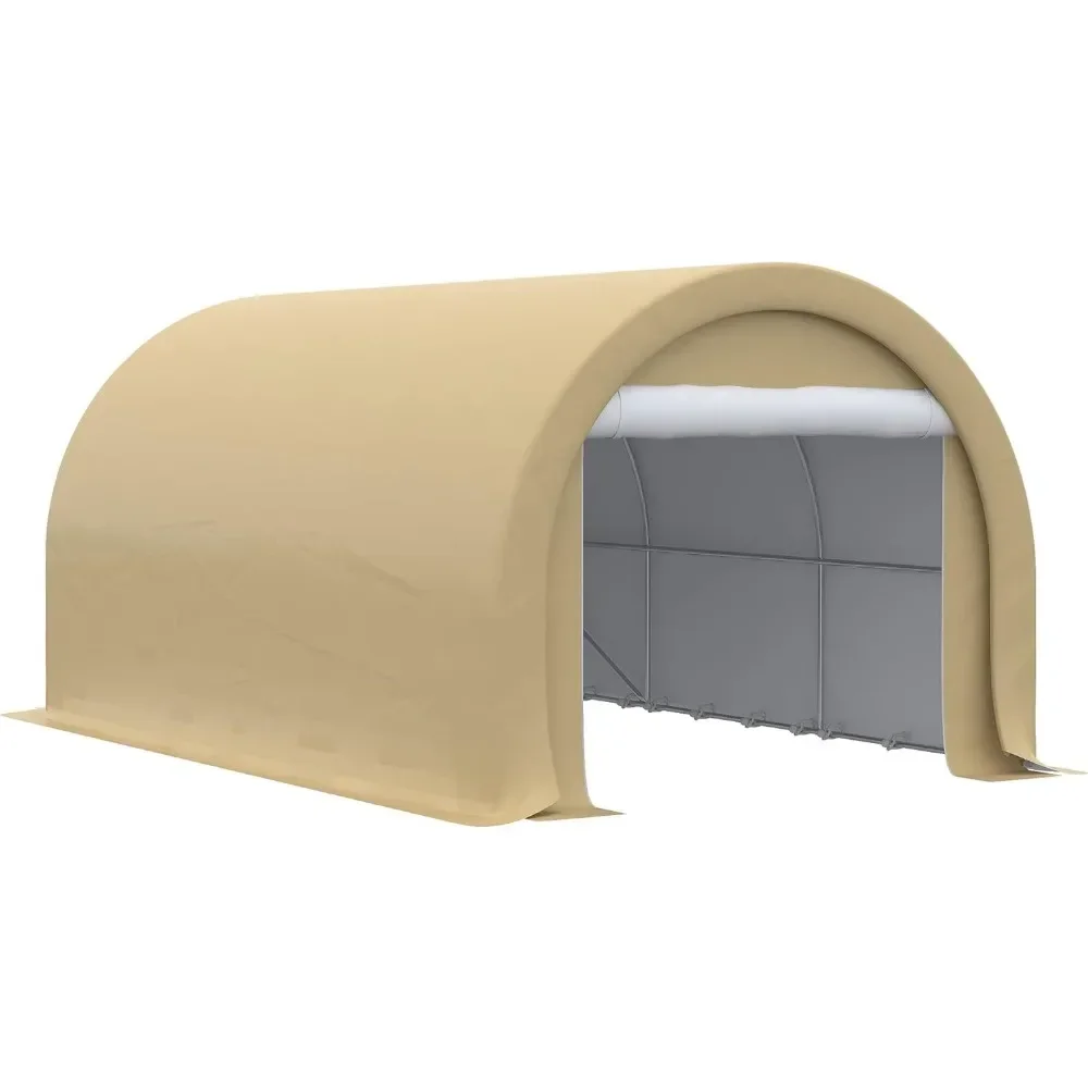 Carport, 10' x 16' Heavy Duty Portable Garage Storage Tent with Large Zipper Door, UV Resistant PE Awning, Beige Carport