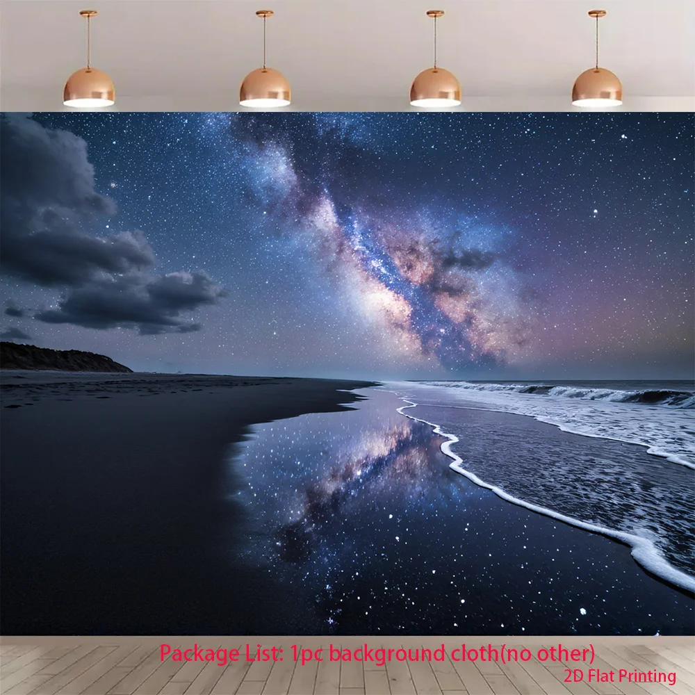 Cosmic Galaxy Night Sky Beach Tapestry Wall Art Milky Way Space Ocean Decor Polyester Print Hanging Poster RoomDecor Home Accent